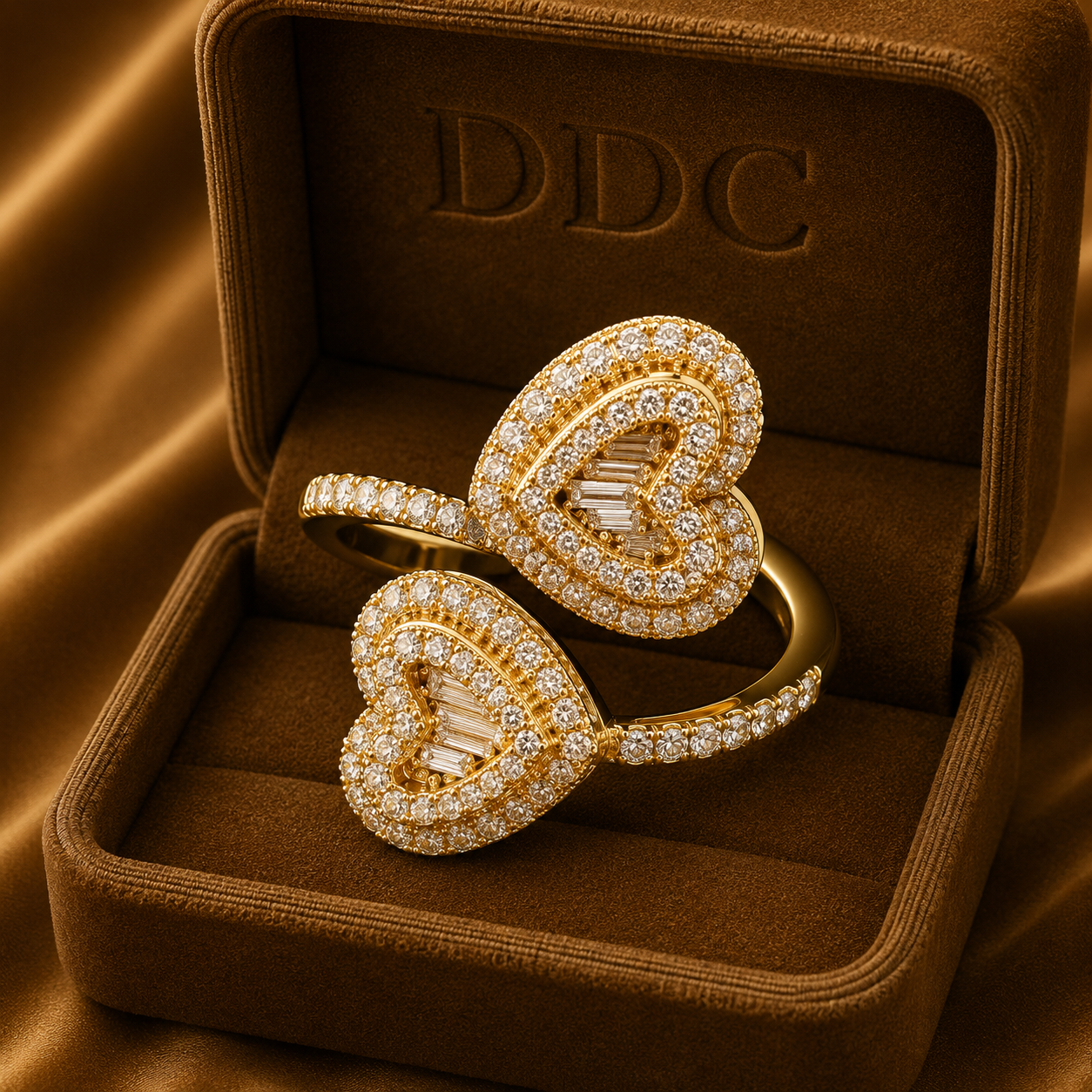 double diamond heart ring (adjustable)