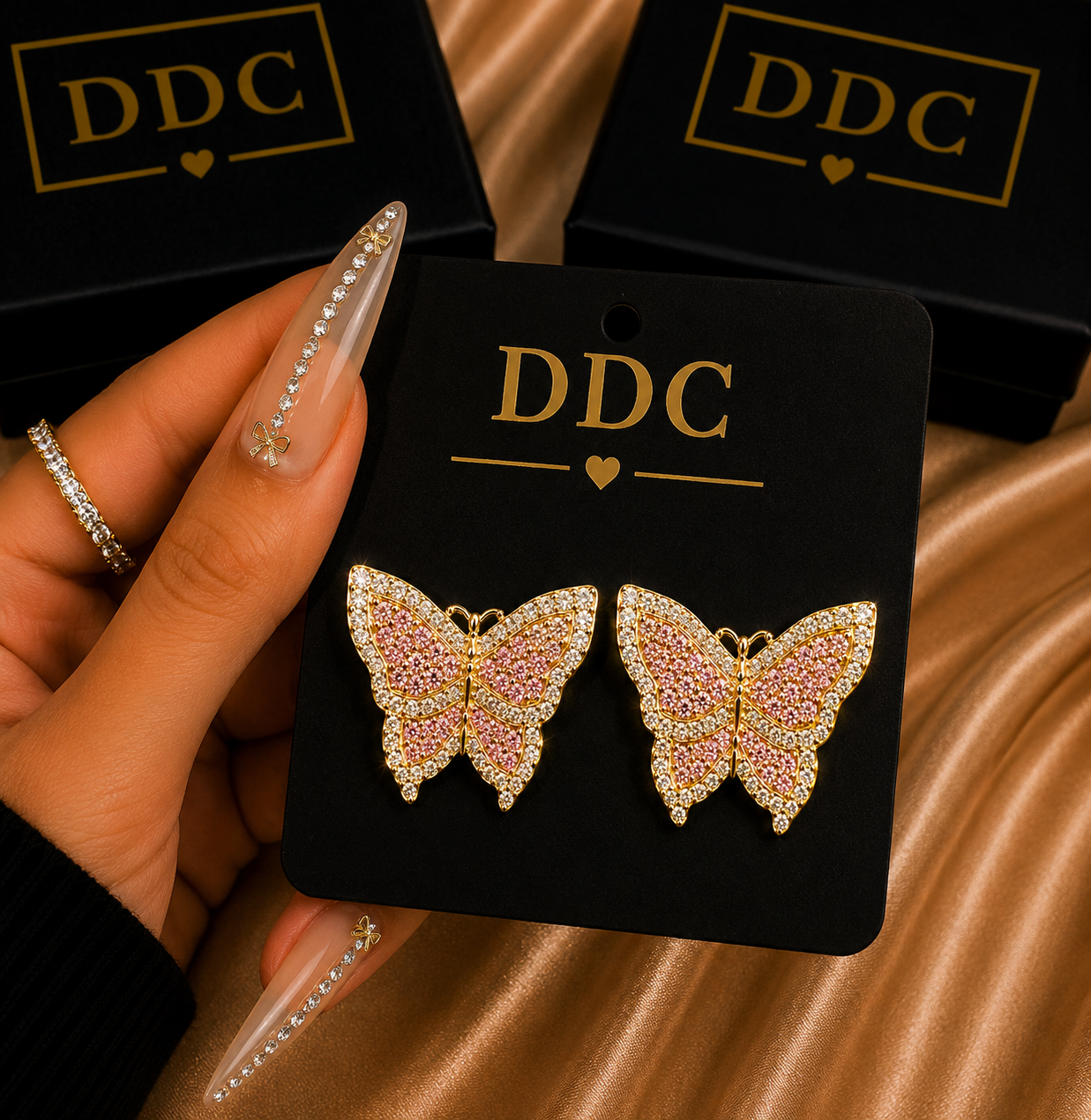 Diamond Pink Butterfly Earrings